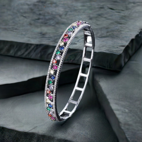 Elegant Multicolor 14K White Gold Plated Cubic Zirconia Women Bracelet